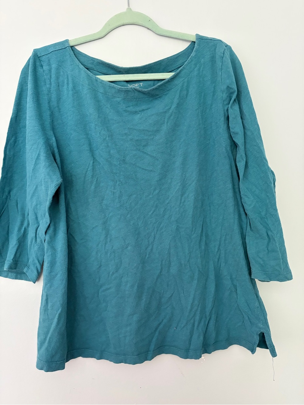 LOFT Teal 3/4 Sleeve Scoop Neck Top